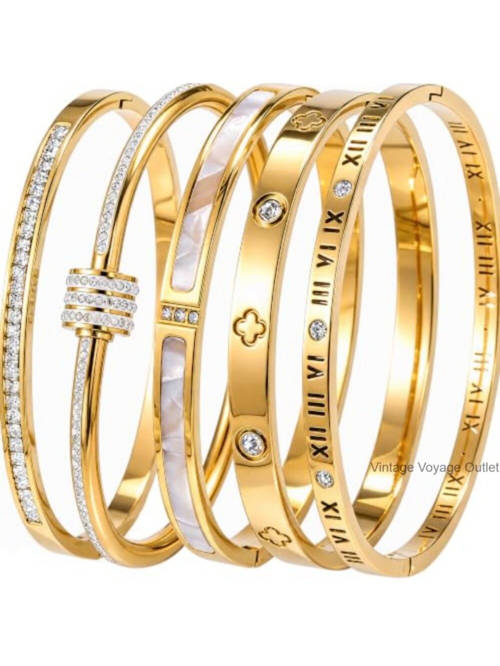 18K Gold Plated Stainless Steel Bangle Bracelet for Women Stackable
